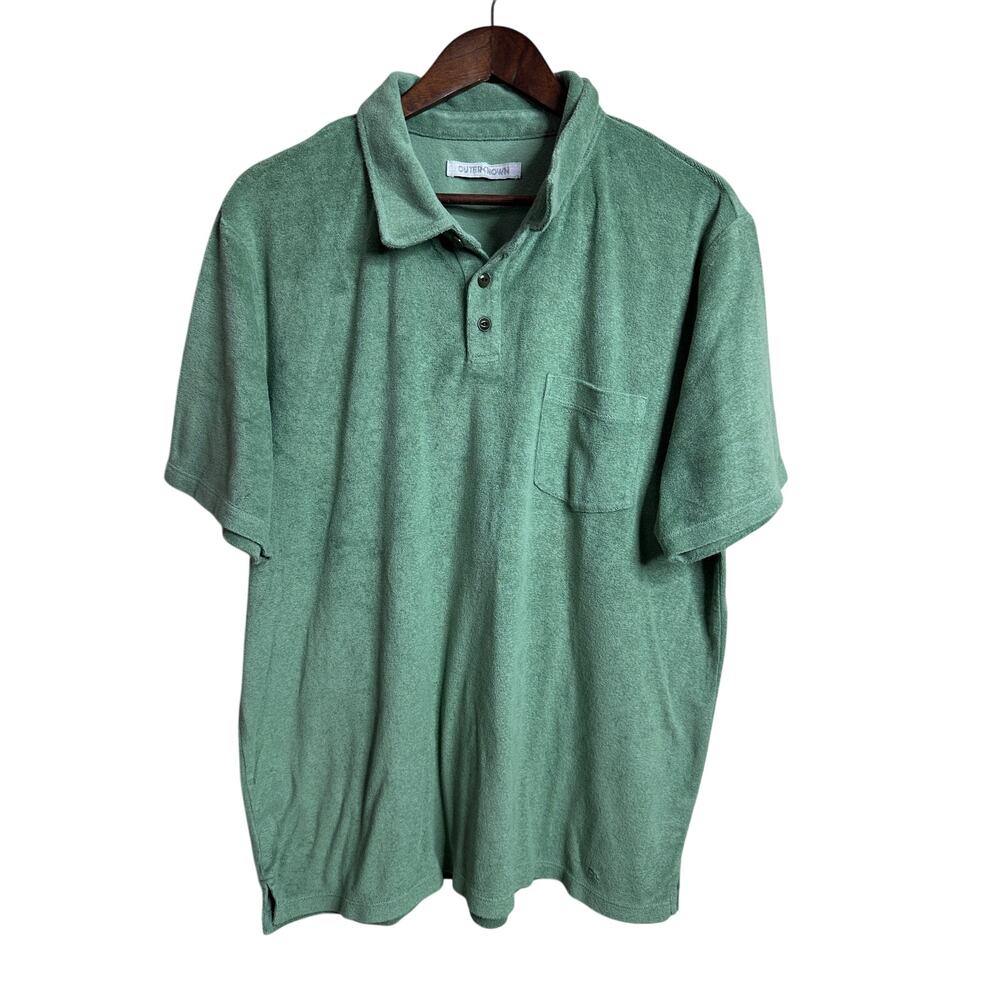 Outerknown Hightide Terry Polo Shirt size XL Seafoam Green Organic Cotton